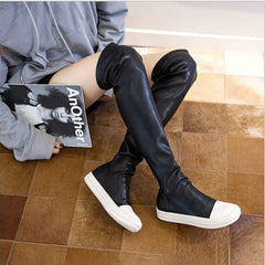 New Simple Thick Bottom Elastic Knee-length Zipper-back Boots