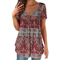 Women's Clothing Summer Fashion New Tops Digital Printing Casual Trend Short Sleeve Henley Shirt