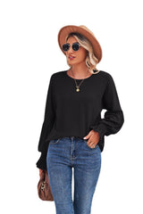 Women's Tops Round Neck Pleated Lantern Sleeve Women's Long European And American T-shirt