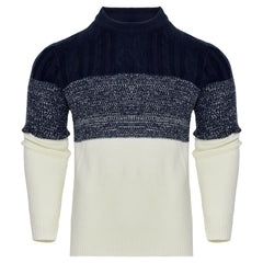 Men's Casual Color Block Long Sleeve Cable Knit Pullover Sweater