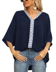 Summer Women's Bat Sleeve Chiffon V-neck Shirt
