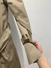 Vintage Women's Double Breasted Fashion Over Knee Trench Coat