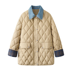 Denim Stitching Diamond Plaid Cotton Coat Jacket Women