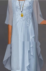 Chiffon Solid Color Lace Sleeveless Long Jumper Dress Two-piece Set