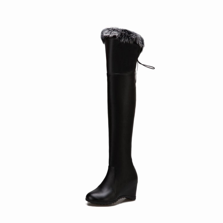 Womens Thigh Boots Wedge Winter Over The Knee Heels Fur Plush