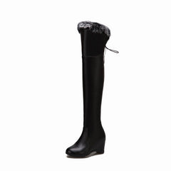Womens Thigh Boots Wedge Winter Over The Knee Heels Fur Plush