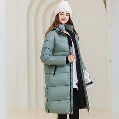 Winter Warm Hooded Coat With Pockets Fashion Simple Long Cotton puffer Jacket Solid Color Outwear Women's Clothing