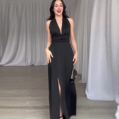 Lady Like Woman Style Lace-up Halterneck Backless Dress