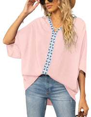 Summer Women's Bat Sleeve Chiffon V-neck Shirt