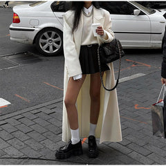Double-sided Woolen White Elegant Slimming Draping Trench Coat