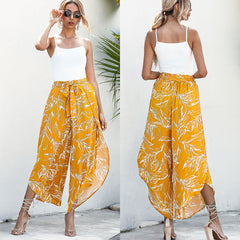 Irregular leopard print wide-leg casual trousers