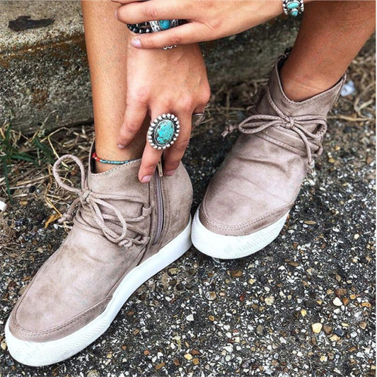 Fashion top Lace-up Flat Ankle Boots Women