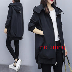 Loose Casual Hooded Mid-Length Trench Coat
