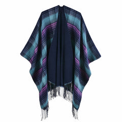 Classic Colorful Plaid Shawl Cape Faux Cashmere Tassel Thickening