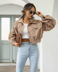 Women's Casual Lapel Corduroy Jacket Short Coat