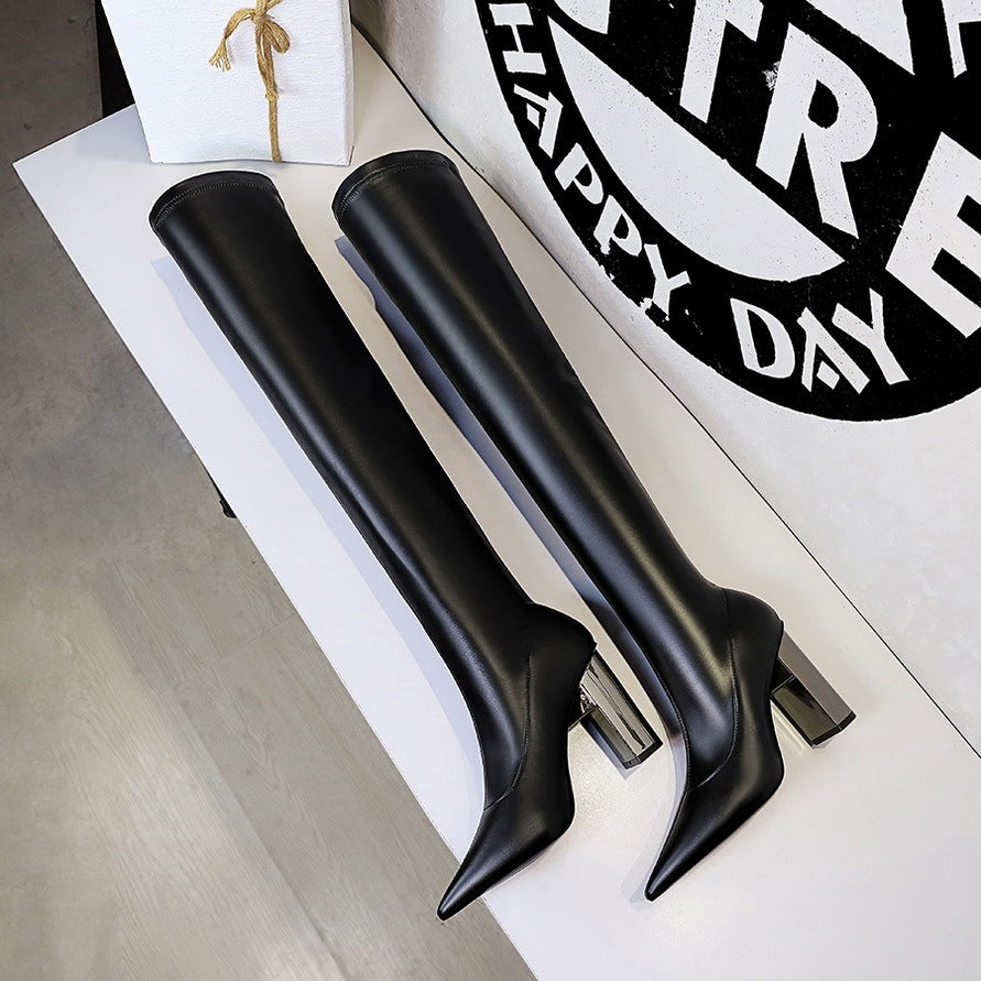 Women Thigh Shoes  Pointed Toe  Over Knee Boots Square Heels