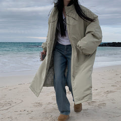 Winter Comfortable Workwear Parker Loose Large Drawstring Stand Collar Cotton-padded Jacket
