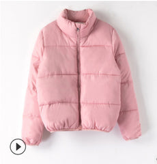 Winter solid color warm cotton puffer coat