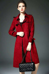 Autumn and winter long slim slimming suede temperament windbreaker