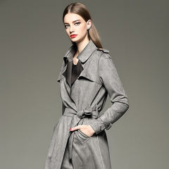 Autumn and winter long slim slimming suede temperament windbreaker