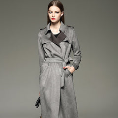 Autumn and winter long slim slimming suede temperament windbreaker
