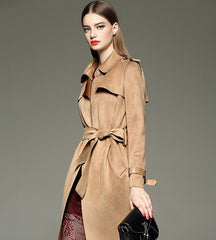 Autumn and winter long slim slimming suede temperament windbreaker