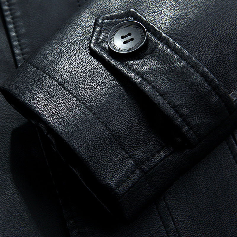 Men's black sheepskin leather coat - view 2