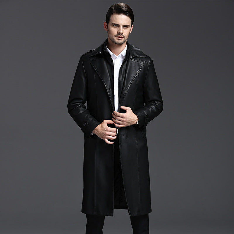 Men's black sheepskin leather coat - Fashionoto