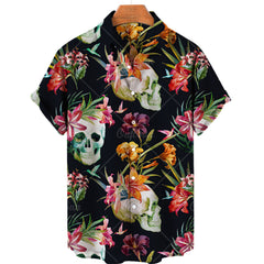 Men's Halloween Short Sleeve Printing Lapel Cardigan Top Summer Cartoon Unique Shirt
