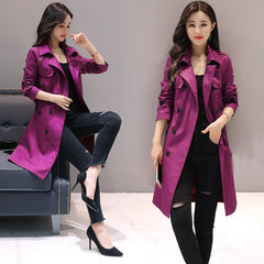 Solid Color Slim Double-breasted Mid-length Ladies