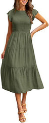 Gathered Layered Short Sleeve Swing Dress