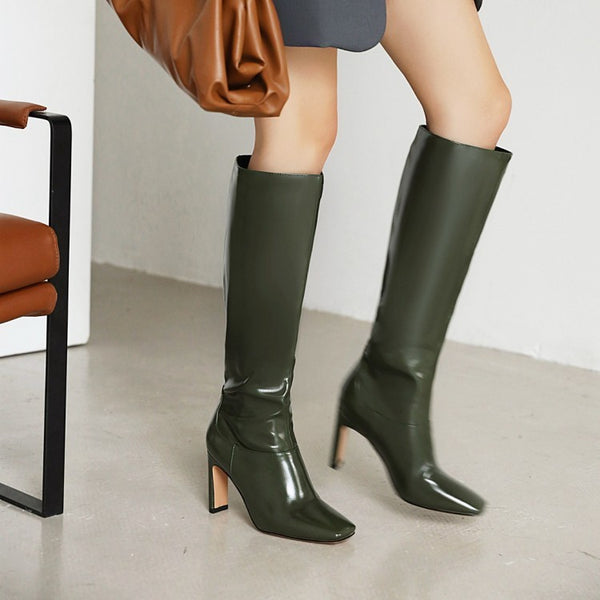 Women's Chunky Heel Knee High Boots