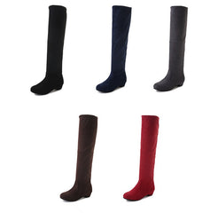 Over the knee long tube women's boots round head low heel suedE