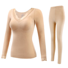 Thermal Underwear Women's Suit With Chest Pads Sexy V-neck Lace Long Sleeves
