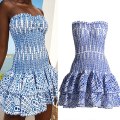Women's Fashion Tube Top Sleeveless Slim Fit Ruffled Hem Slim Dress