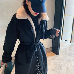 Rabbit fur lining trench coat