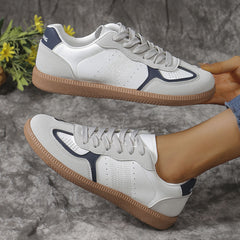 Colorblock Lace-up Flats Shoes Fashion Breathable Hollow Slip On Casual Shoes For Women