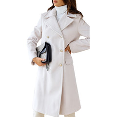 Women's Simple Long Sleeve Lapel Double Breasted Woolen Coat