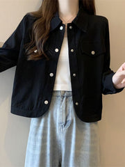 Wide Loose Shoulder American Long Sleeve Short Top