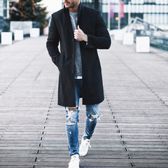 Winter Men's Trench Long Jackets Coats Overcoat Classic Jackets Solid Slim Fit Outwear Hombre Men Clothes Khaki Black
