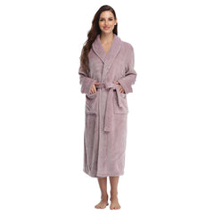 Flannel Couple Lapel Solid Print Nightgown