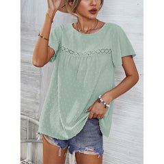 Short Sleeve Summer Tops Blouse Solid Color Lace Babydoll Shirts