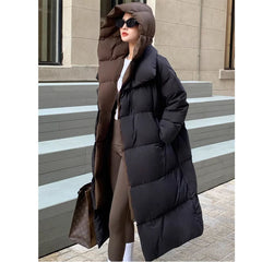 Women's White Duck Down Long Hooded Warm Puffer Jacket