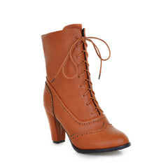 Plus Size Women's Boots High Heel Short Boots Lace Up Women's Boots