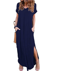 AliExpress Amazon Hot Sale V-Neck Pocket Split Dress