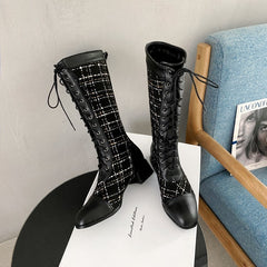 Spliced Lace-up Boots For Women