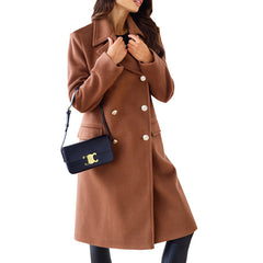 Women's Simple Long Sleeve Lapel Double Breasted Woolen Coat