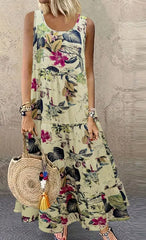 Holidaya Ladies Summer Floral Print Round Neck Sleeveless Dress For Casual Or Vacation