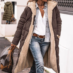 Solid Color Hooded Long Coat Winter Long Sleeve Double-sided Wear Slim Elegant Cardigan Puffer Jacket Top Women's Clothing