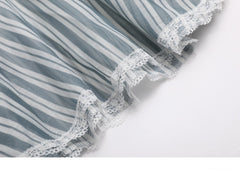 Short Shirt Women Spring Green Striped See-through Organza Turtleneck Patchwork Sexy Top